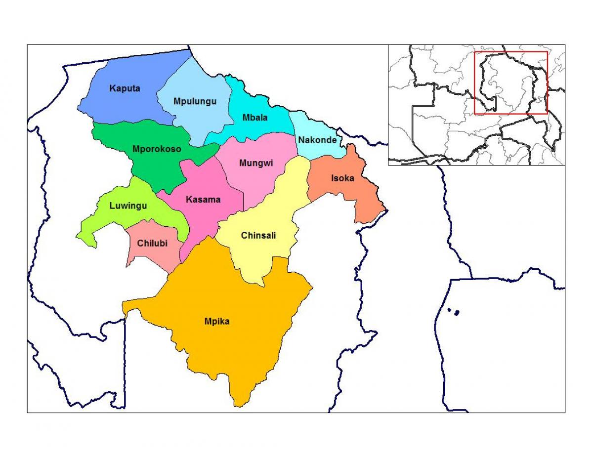 Mappa di provincia del nord Zambia