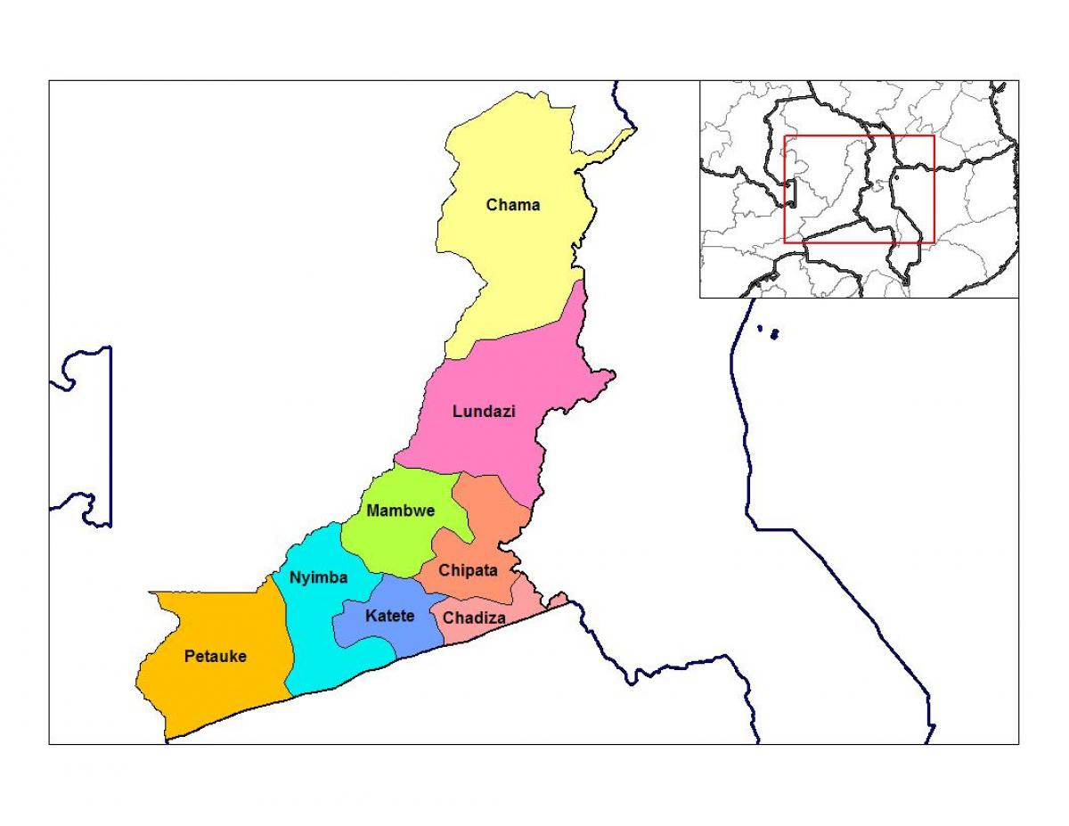 mappa della provincia orientale dello Zambia