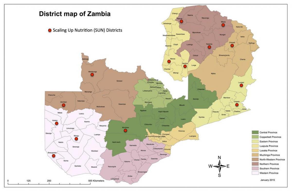 Zambia distretti mappa aggiornata